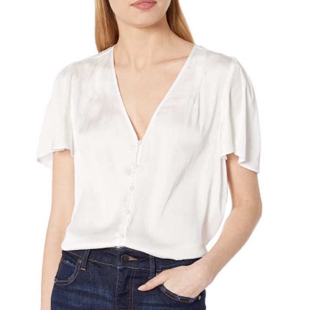 PAIGE Kelly V Neck Top in White